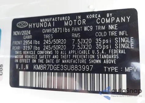 2025 Hyundai Palisade Calligraphy Night Edition from USA, damaged, VIN KM8R7DGE3SU883997